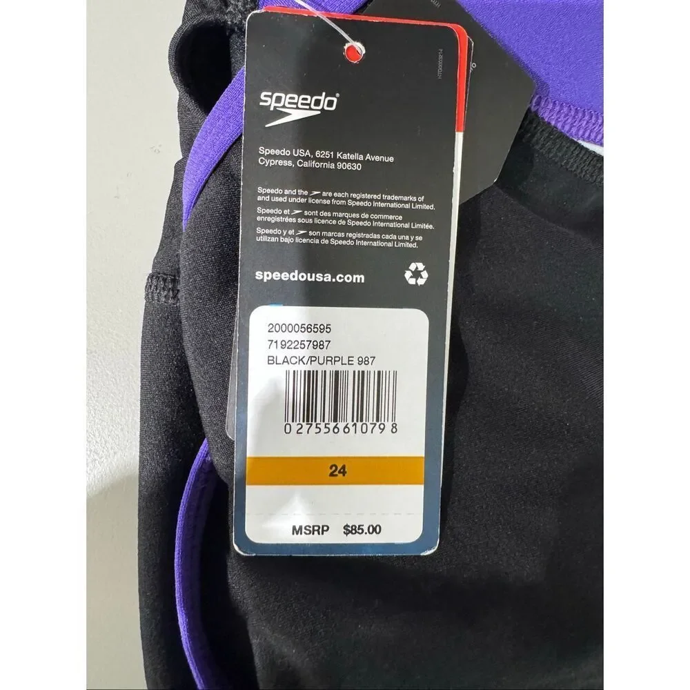 Speedo Endurance+ Performance Edge Splice Crossback One Piece Black/Purple 24